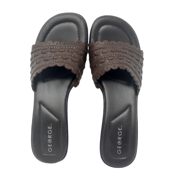 George Leather Basket Weave Sandals Brown Size 10 Slip On - Picture 5 of 8